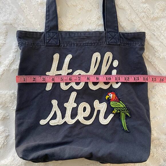 HOLLISTER Distressed Subliminal Canvas Tote Navy Blue Unisex Sz OS Retro Y2K - Picture 8 of 9